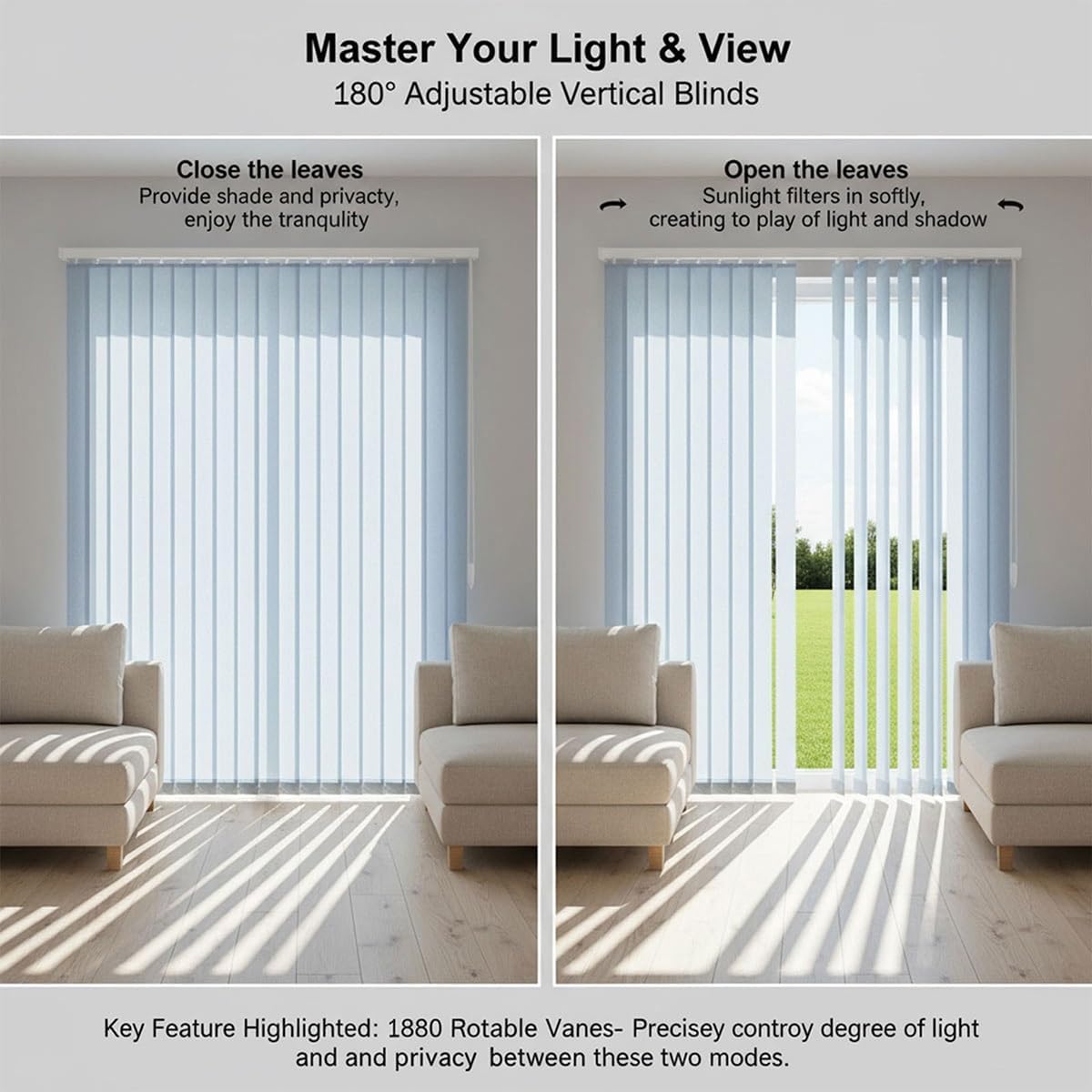 Cordless Vertical Window Blinds Shades for Home, 3.8inch Slat Solar Fabric Blinds, UV Protection Decoration Black Out Blinds for Big Windows, Sliding Glass Doors, Room Divider(Yellow)