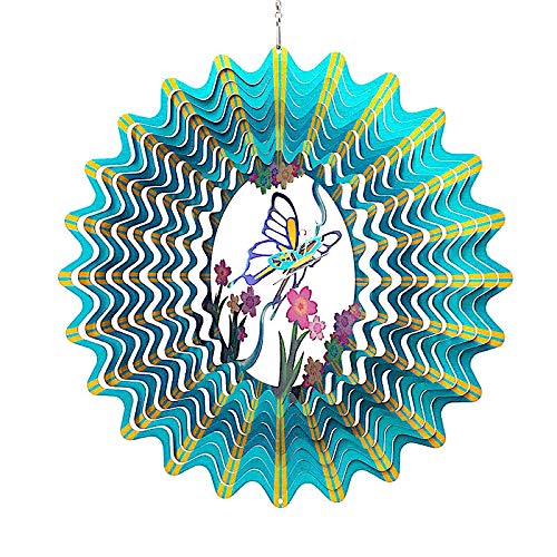 Spinart Mobile à vent en forme de papillon en 3D pour décoration extérieure de jardin et de maison en acier inoxydable et revêtement durable (bleu) Cover