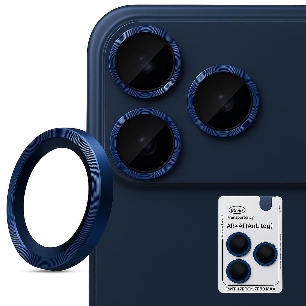 Choiche Camera Lens Protector Compatible for iPhone 17 Pro 6.3-Inch and iPhone 17 Pro Max 6.9-Inch, 9H Tempered Glass Metal Individual Ring Cover, Easy Installation Tray, HD Clear, 1 Set (Blue)