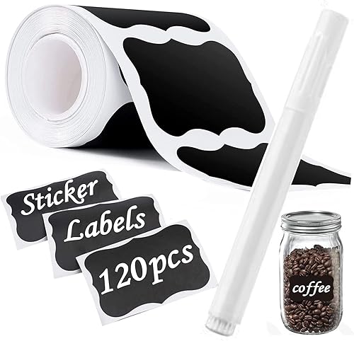 Etiquetas adhesivas para pizarra 120 etiquetas de pizarra negra para contenedores con marcador de tiza blanca etiquetas de tiza reutilizables e
