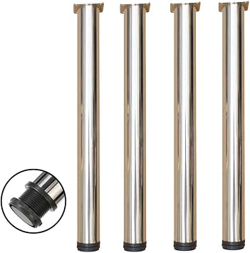 IsolaY 4 PCS Table Legs Adjustable Height, Cabinet Support feet, Replacement Leg, DIY Furniture Table Legs for desks, Coffee Tables, Kitchen Tables, Stainless Steel Finish