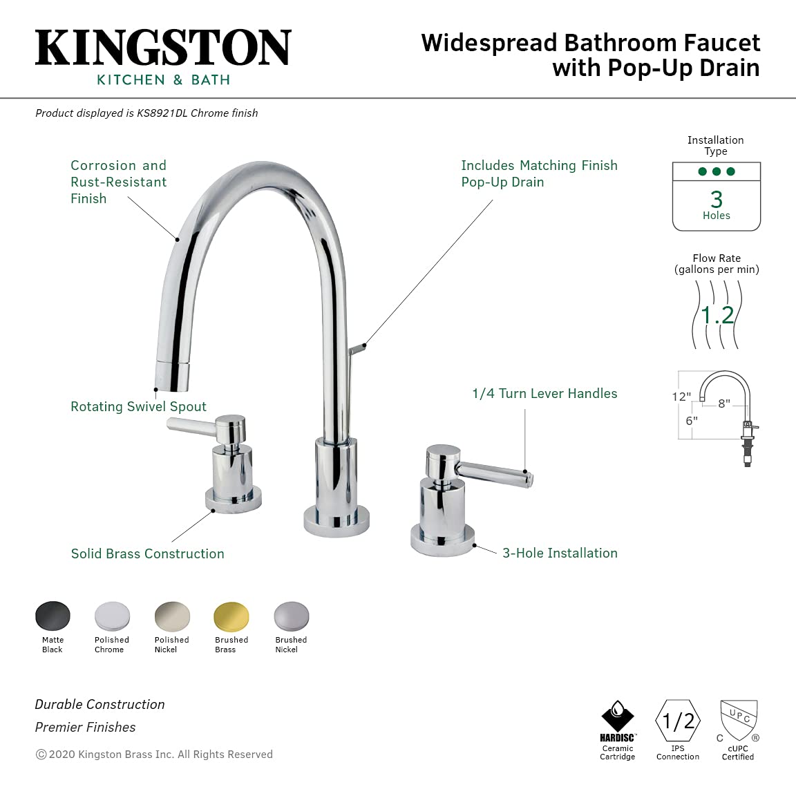 Kingston Brass Concord Wannen-/Duscharmatur – 3-Griff-Modell In Mattschwarz, Aus Messing, Für Modernes Badezimmer