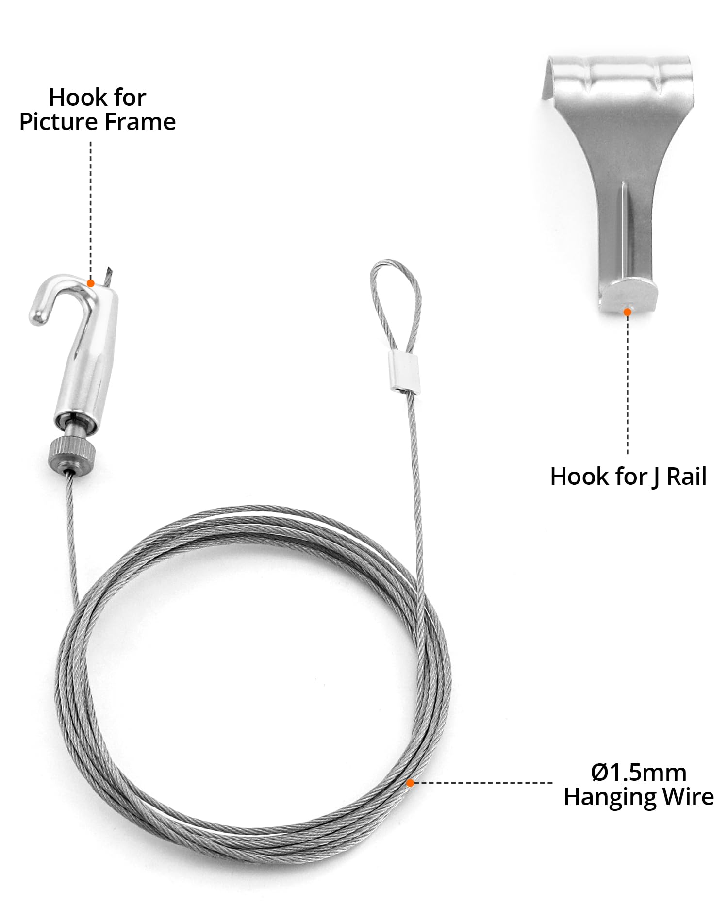 QWORK Cavo per Appendere Quadri Filo di Sospensione 2m x Ø1.5mm Acciaio Inox Gancio Regolabile 40kg 20 Pezzi
