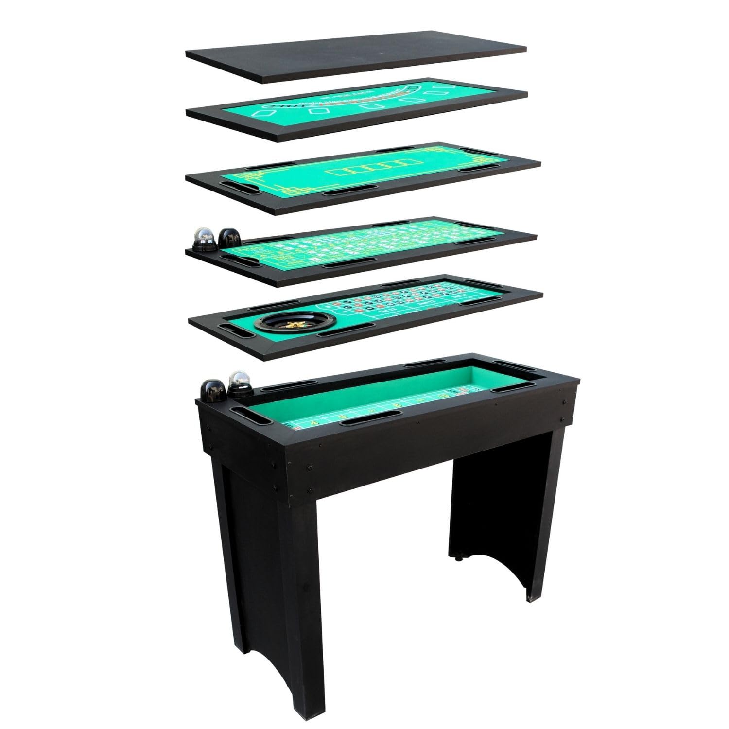 Bar de Casino Multifonction 6-en-1, Roulette, Blackjack, Craps, Poker, Sic-bo et pateau de Bar