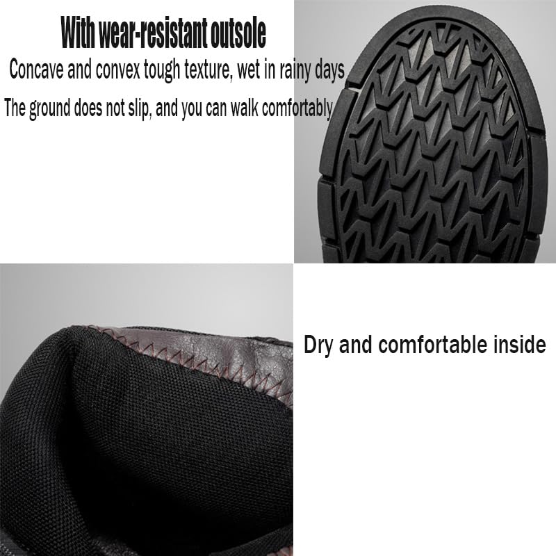 RiceelSor Men Ltalian High-top Leather Boots Side Zipper Waterproof Non-slip Round Toe Shock-absorbing Softsole Business Warm Velvet Chukka Ankle Booties3