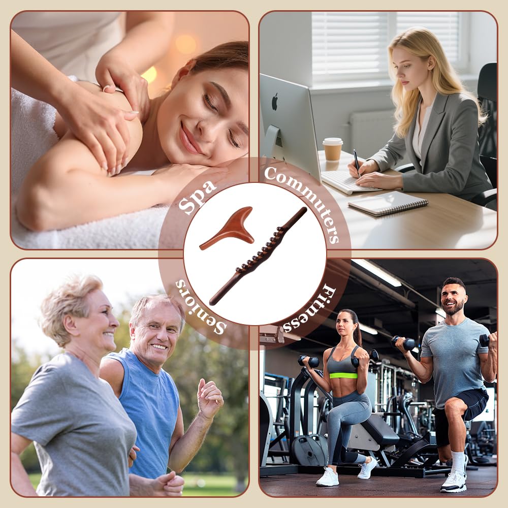 Gua Sha Wooden Therapy kijek do masażu, HOVCEH 20 koralików, drewniany pręt do masażu, do masażu powięzi, do masażu stóp i rąk, narzędzie do rozluźniania mięśni