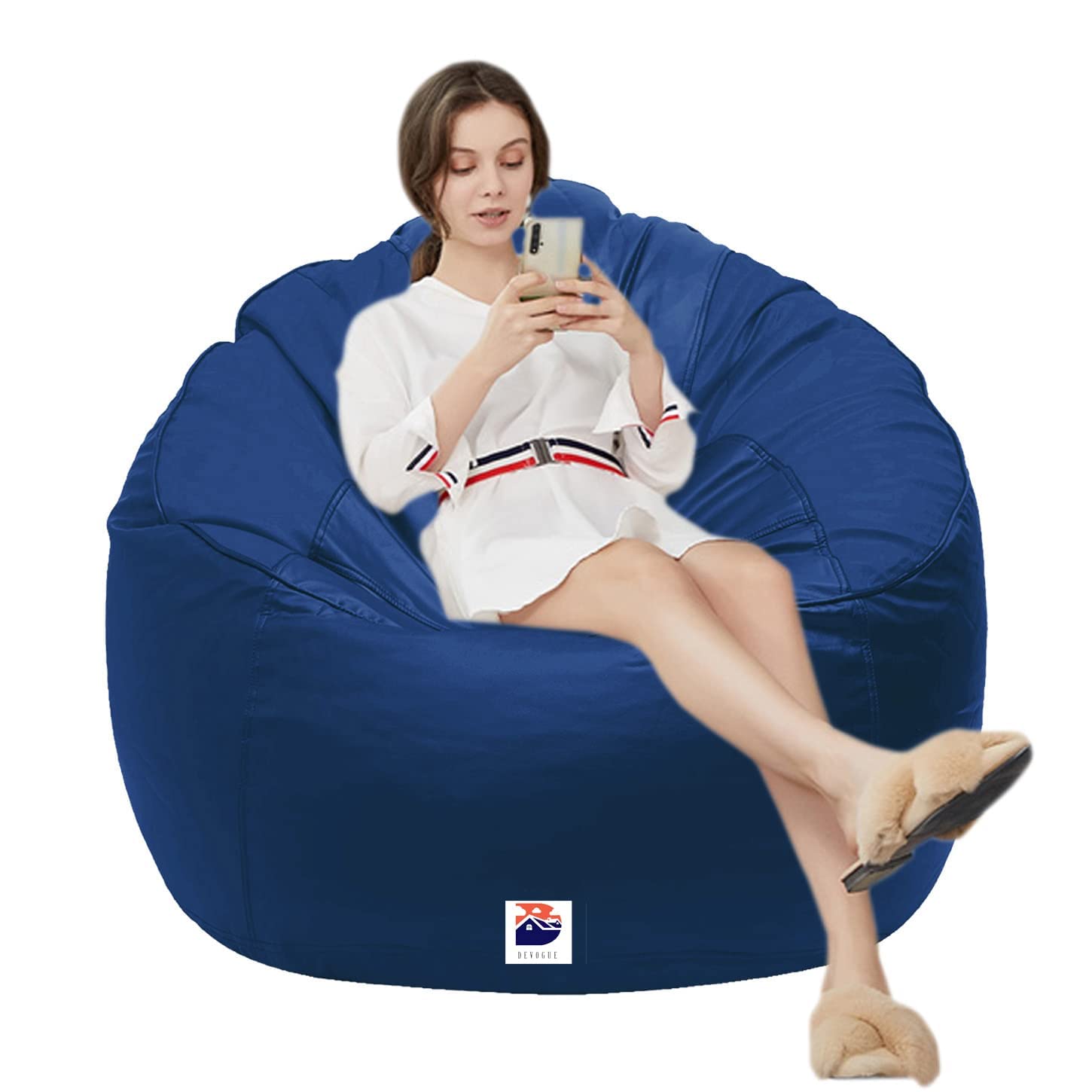 Devogue ChairMuddha Double Color Bean Bag Cover Without Filled Beans for Home/Office/Bedroom/Lounge - XXXL (Navy Blue)
