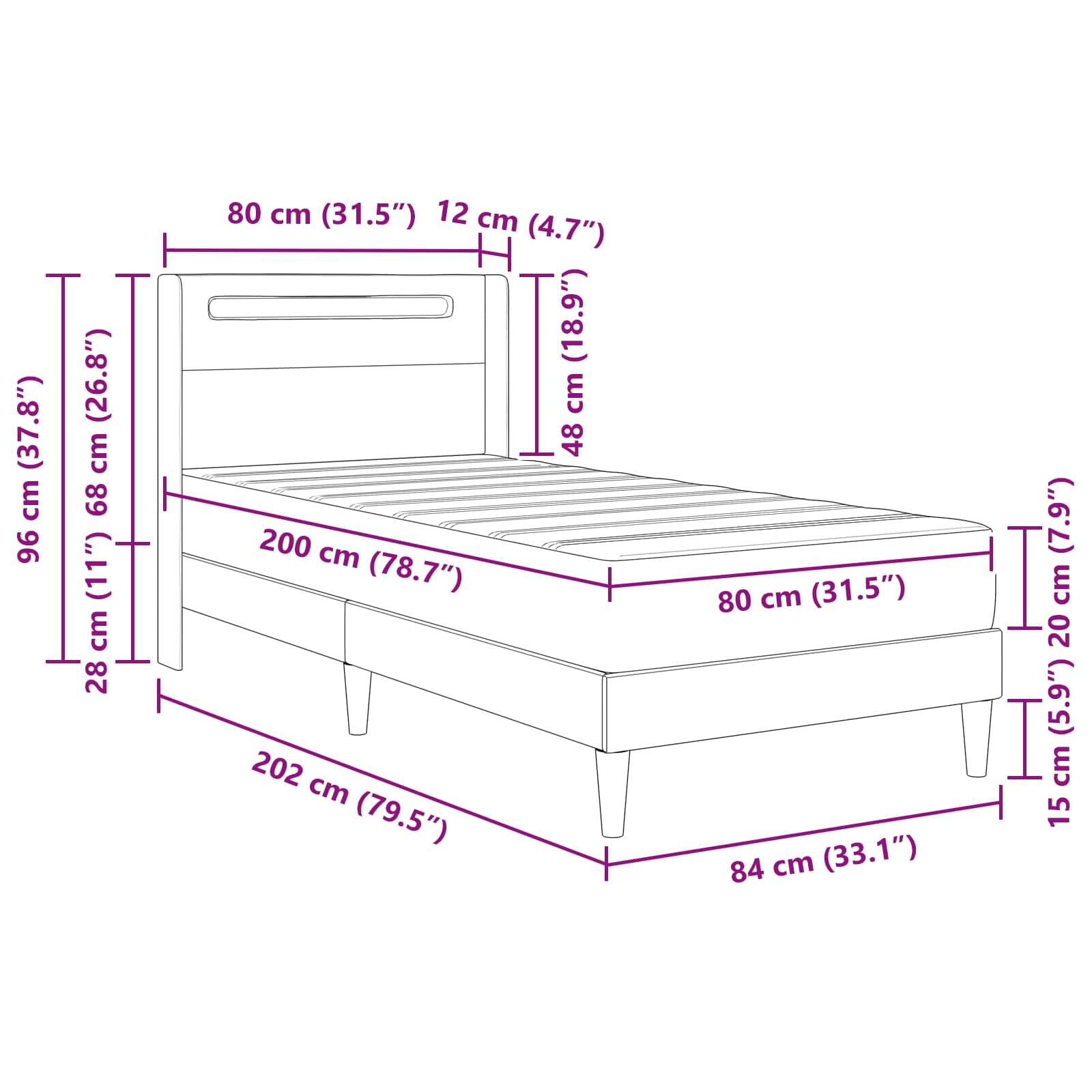 Struttura letto con materasso nero, 80 x 200 cm, in ecopelle, materasso a molle insacchettate, porte USB, illuminazione LED, ergonomico, traspirante, adatto per la camera da letto