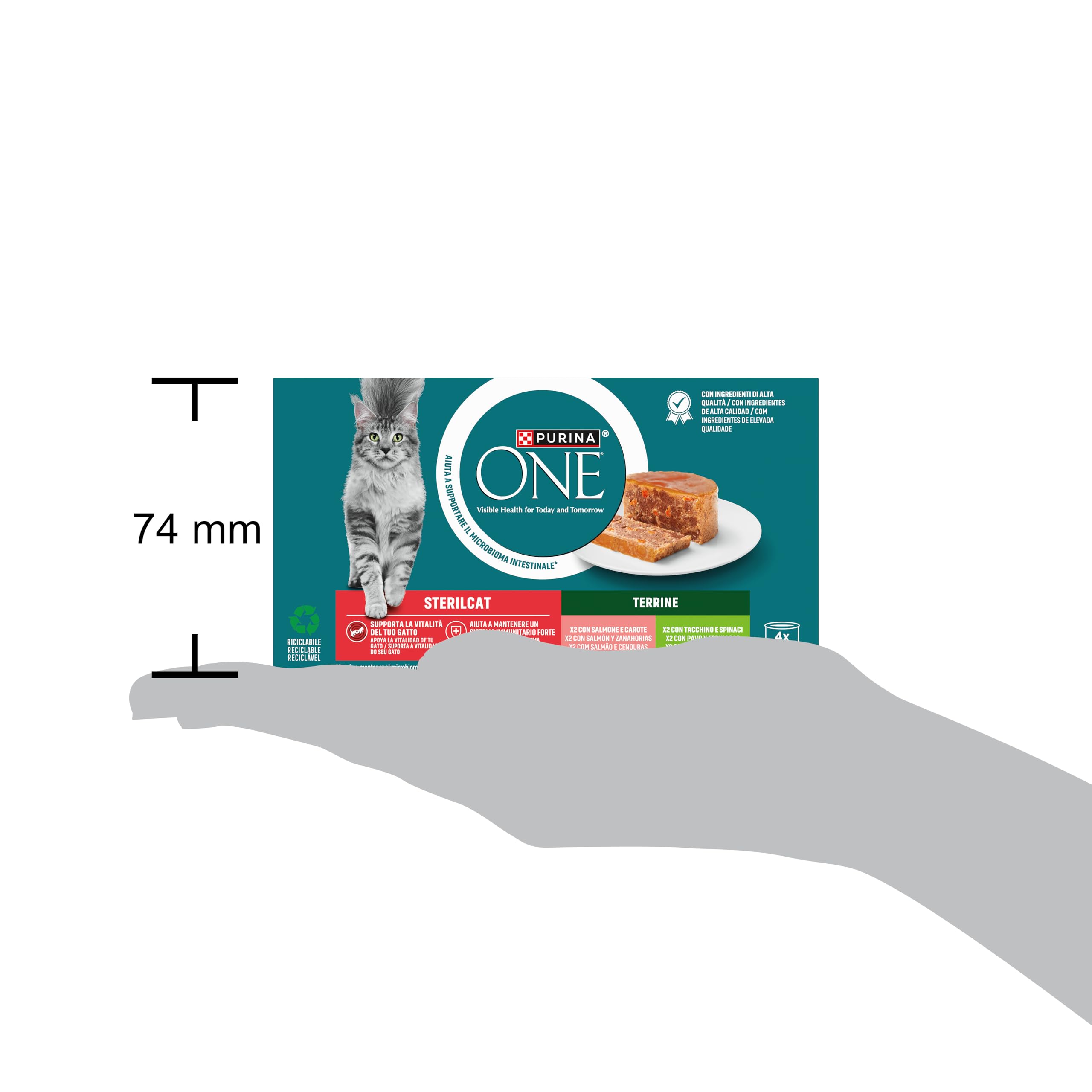 Purina One Sterilcat Filettini in salsa Cibo Umido per Gatti Sterilizzati con Tacchino e Spinaci, Salmone e Carote, 48 Lattine da 85 g
