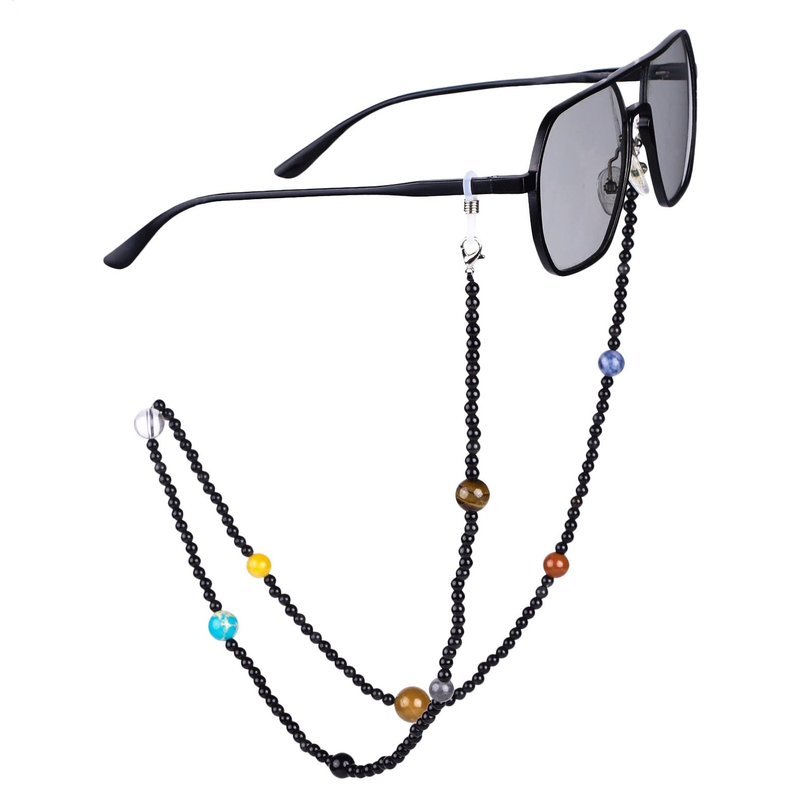 KYEYGWO Crystal Stone Beads Eyeglasses Chain Stylish Nine Planets Chain Necklace Sunglasses Holder Lanyard