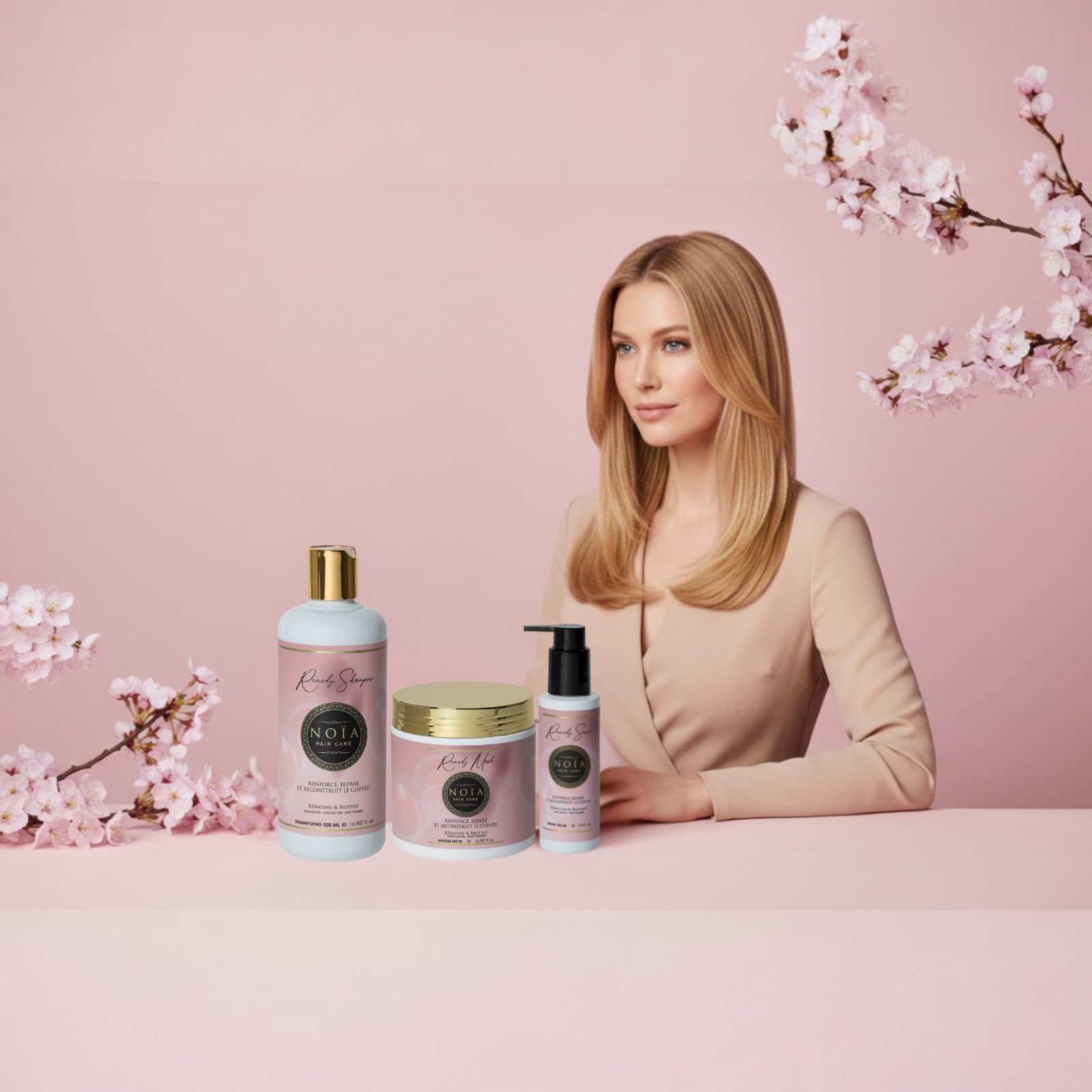 NOÏA HAIR – Coffret Duo Professionnel REMEDY – Shampoing + Masque – Soin Réparateur Anti-Casse – Kératine & Biotine – Cheveux Abîmés et Fragilisés