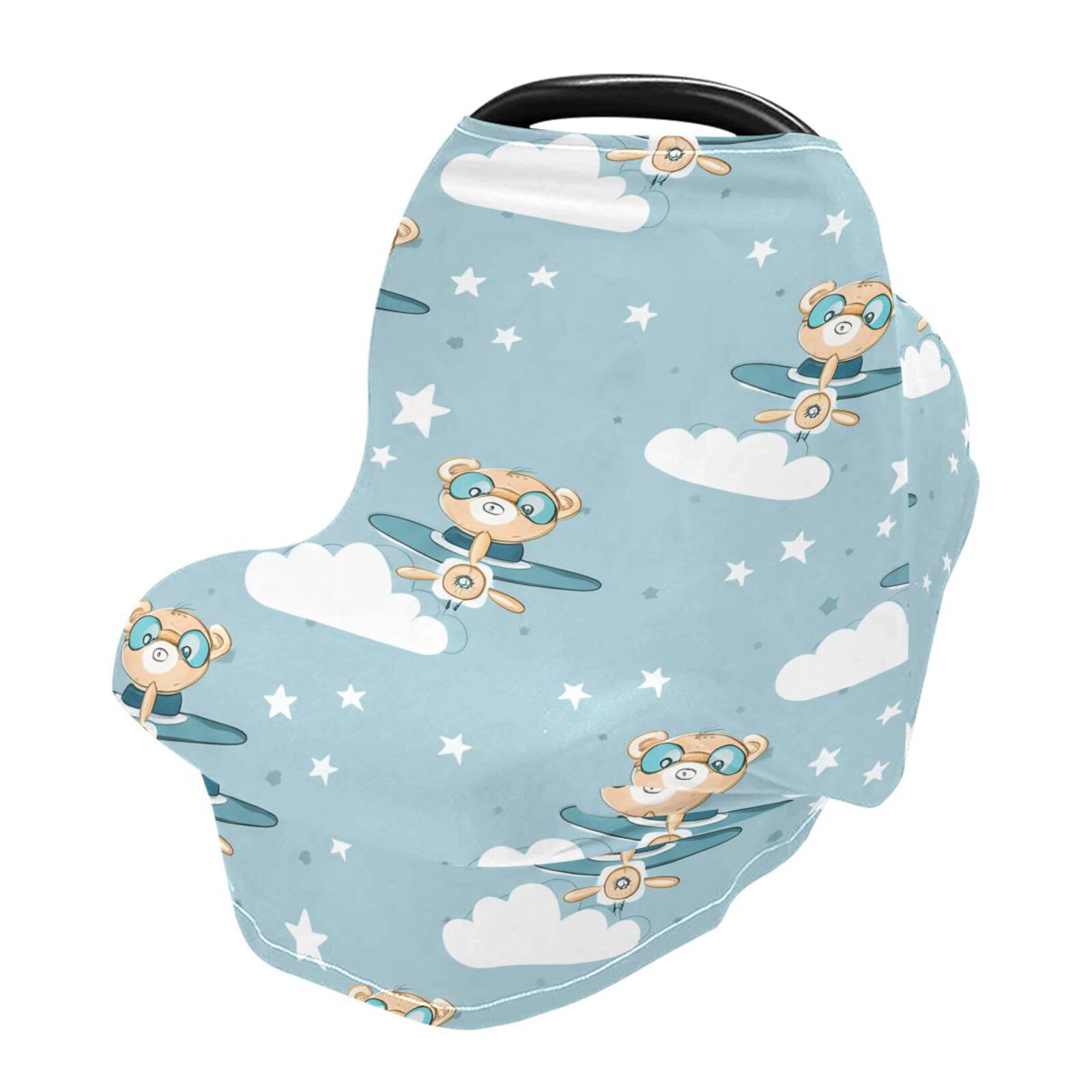 Nesatuwa Baby Car Seat Cover Bears Goggles Pattern Breastfeeding Covers Stretchy Breathable Multi-Use Cover Carseat Canopy for Girls and Boys