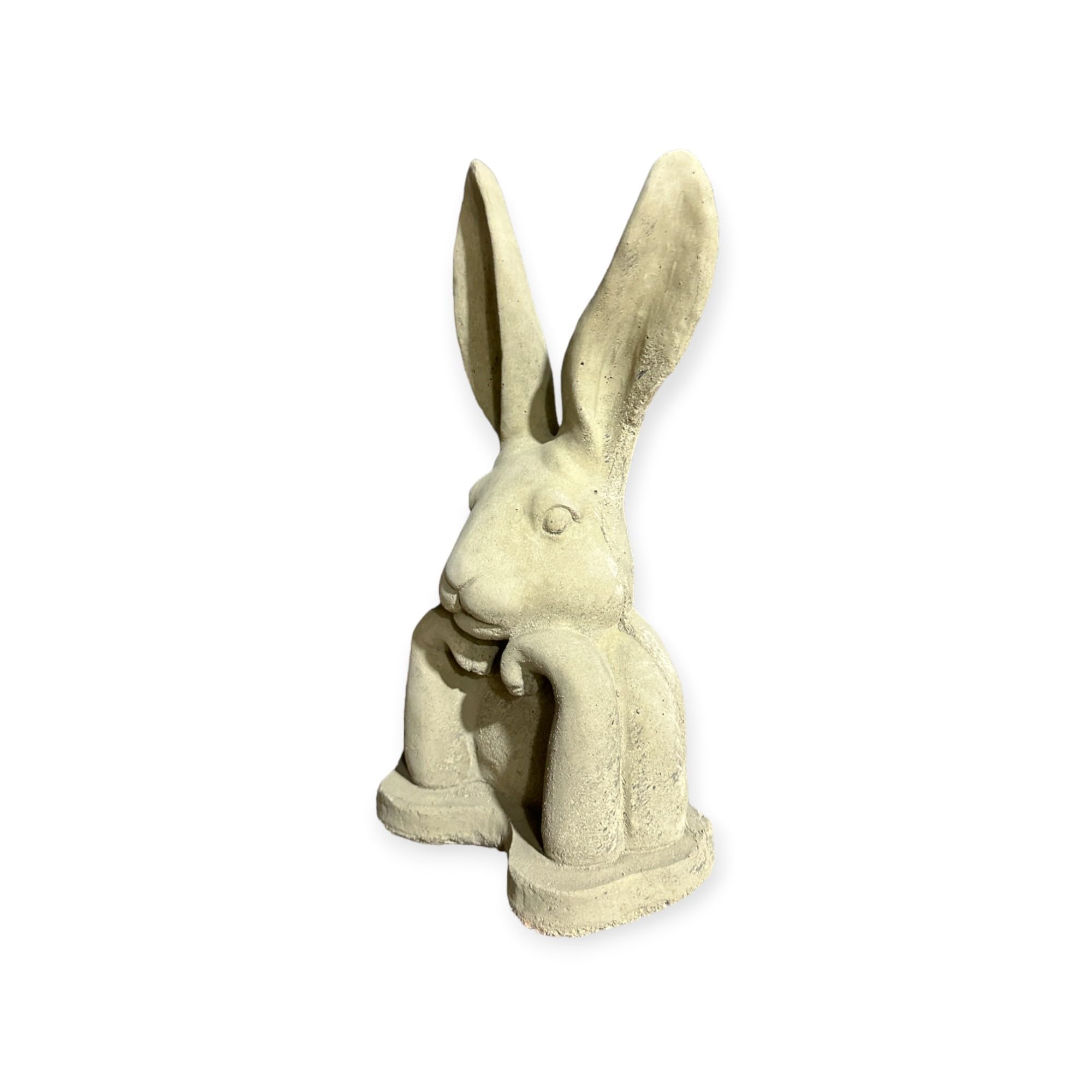 OriginalPaul Skulp & Betondesign Moderner aufgestützter Hase - Steinfigur mit stehenden Ohren (H/B/T: 31/17/13 cm, 3,5 kg) Steinguss für Haus und Garten