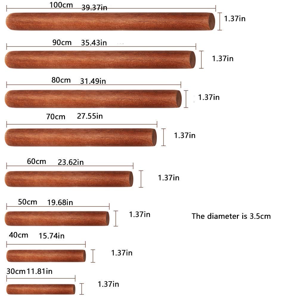 Nudelholz aus Buche, Nudelholz massiv, Vielseitiges Nudelholz for Backen und Kochen – Längen von 30–100 cm erhältlich(90cm)