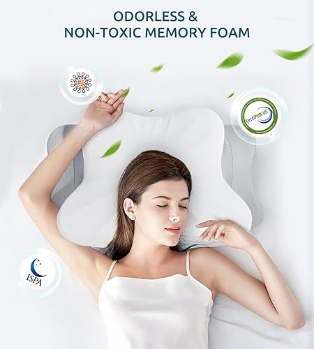 Miniatura 7 de FAIORD Almohada cervical para aliviar el dolor de cuello, almohadas ergonómicas de espuma viscoelástica para dormir con funda de almohada lavable,