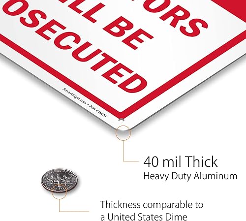 Miniatura 5 de SmartSign Letrero de metal con texto en inglés "No Dumping Violators Will Be Prosecuted", 14 x 10 pulgadas, aluminio laminado a prueba de óxido de