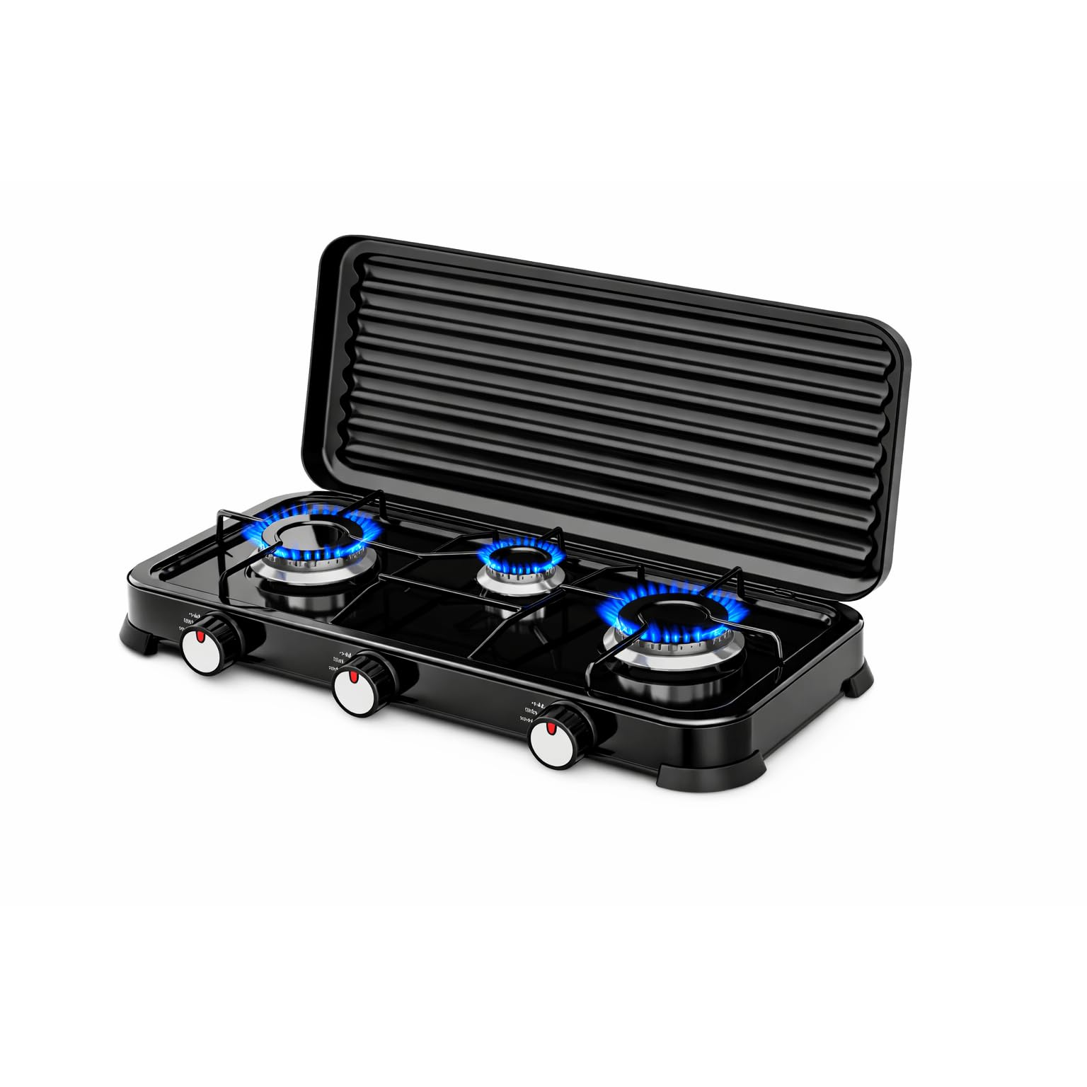 Réchaud à gaz portable à 3 feux pour extérieur, réchaud à gaz butane et propane avec couvercle amovible, flamme réglable, 5,4 kW, cuisinière d'appoint compacte (3 feux)