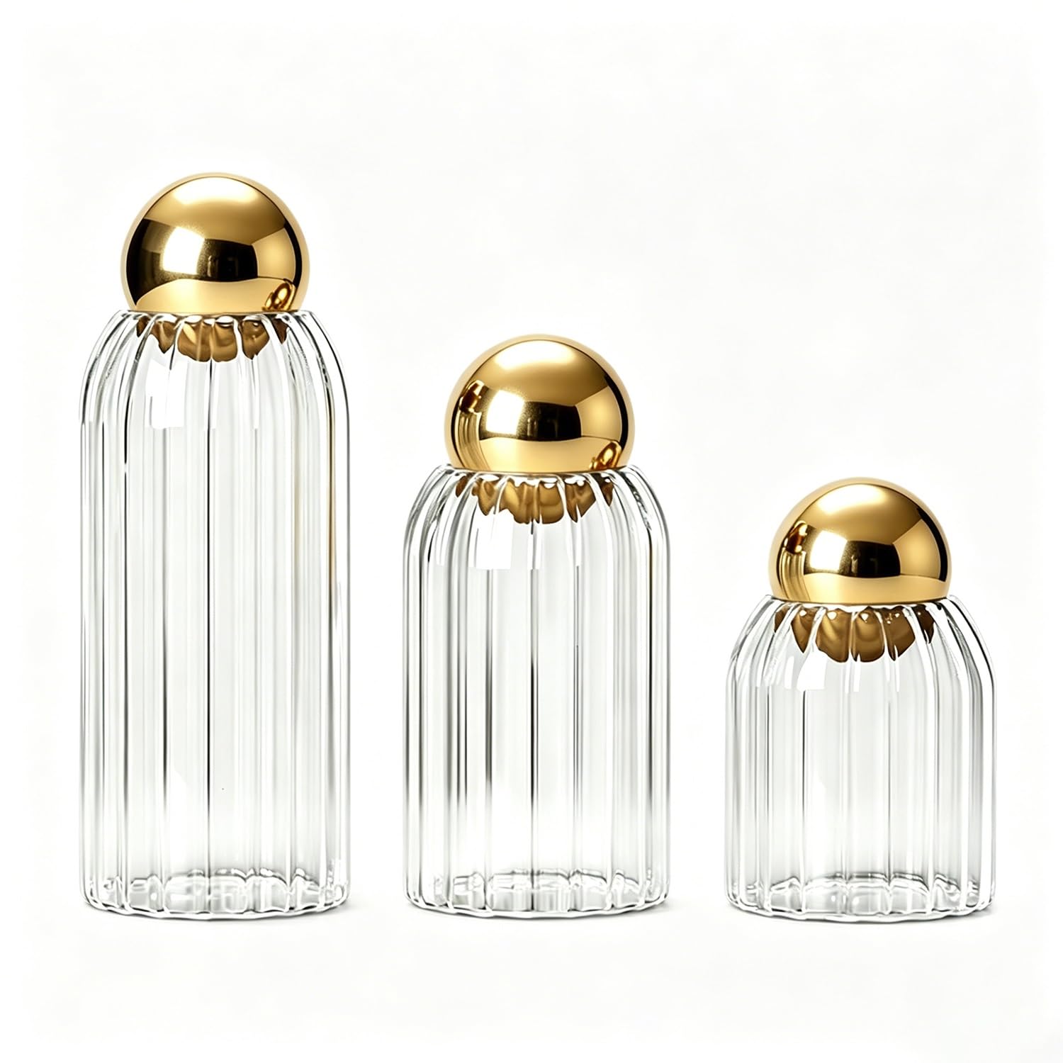 3pcs Cylinder Glass Canisters With Decorative Stoppers - Airtight Storage Jars For Kitchen Pantry, Coffee, Tea, Candy