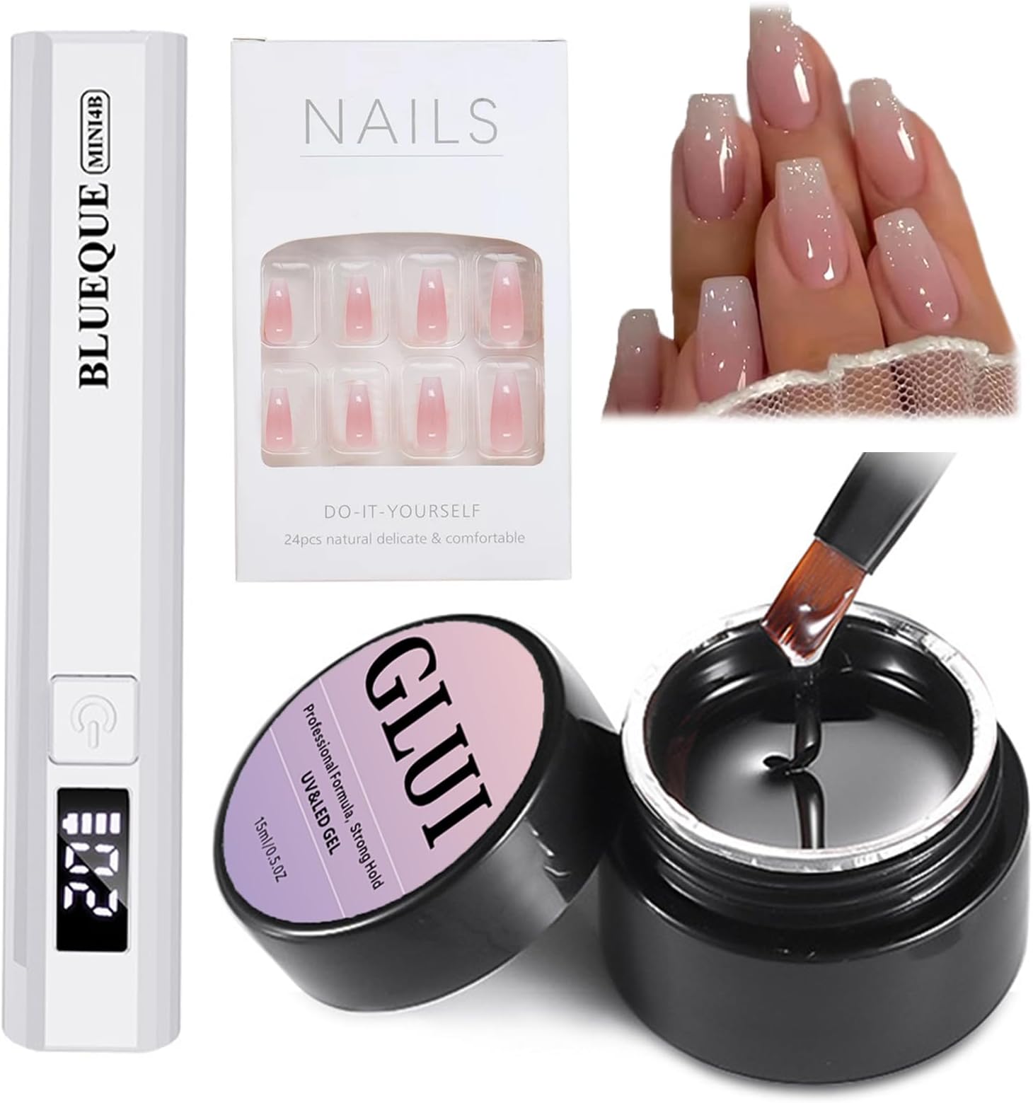 GLUI Nail Glue, 15g Solid Nail Glue Kit, Solid Nail Gel for Press On Nails, Strong Adhesive Nails Kit for Women DIY Home Salon Use, The Key to Safer, Longer-Lasting Nails (3-C)