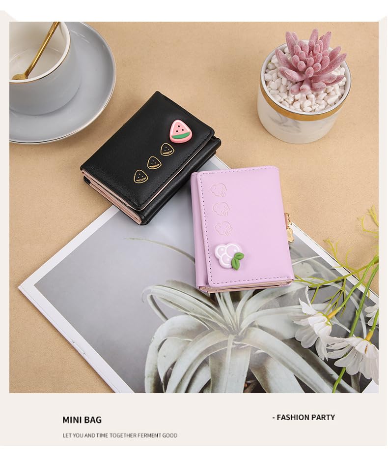 Image of Valerie Cute Small Wallets Clutch for Teen Girl Women PU Leather Trifold Small Wallet Cash Pocket 3D Buckle Card Holder Coin Purse with ID Window for Girls Women (Black)