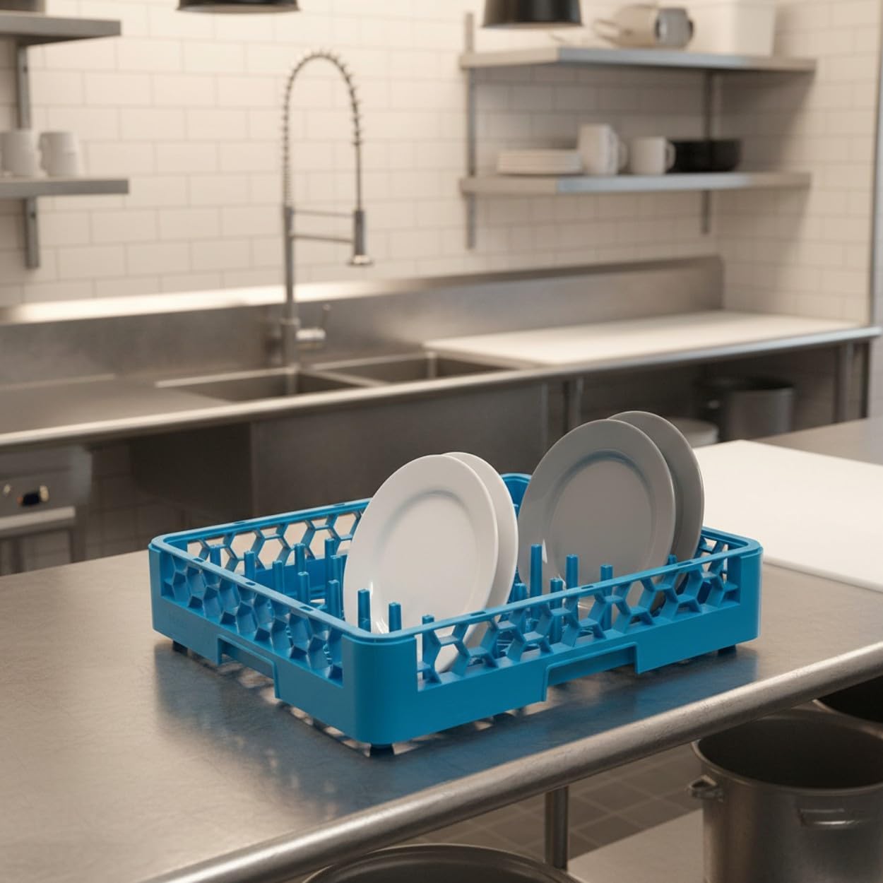 Soro Essentials- 25-Peg Plate and Tray Rack Blue Color Polypropylene- Commercial Rack for Kitchen Counter Durable Kitchen Drying Rack for Dishes Platters and Trays