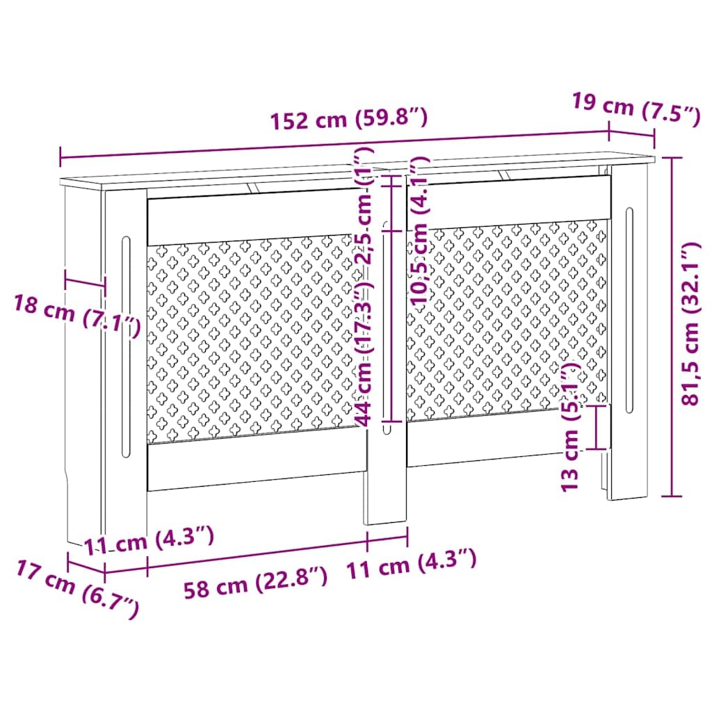 Mangloder Heizkörperverkleidungen 2 Stk Weiß aus MDF 152 x 19 x 81,5 cm, lattenförmiges Design, Heizkörper Abdeckung für Wohnzimmer, stabile Oberfläche für Deko und Ablage