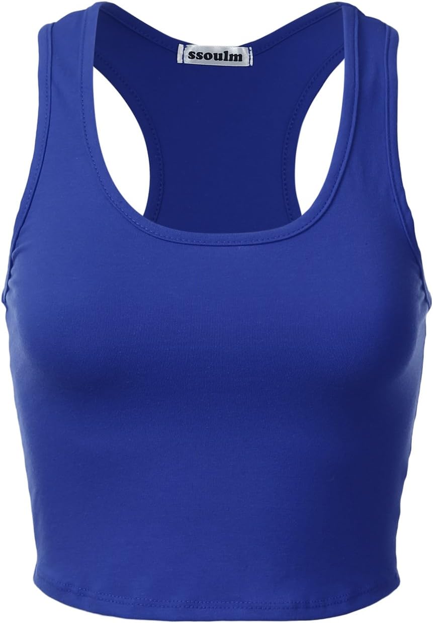 SSOULM Women's Cotton Basic Sleeveless Scoop Neck Crop Tank Top (S-1XL)