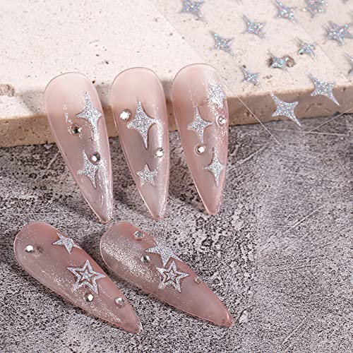 Matte Silver Nail Art Stickers, 6 Sheets Metallic 3D Nail Stickers Self-Adhesive Butterfly Nail Decals Laser Heart Rose Star Bear Butterfly Nail Stickers For Acrylic Nails Women Diy Manicure Decor #TOP3