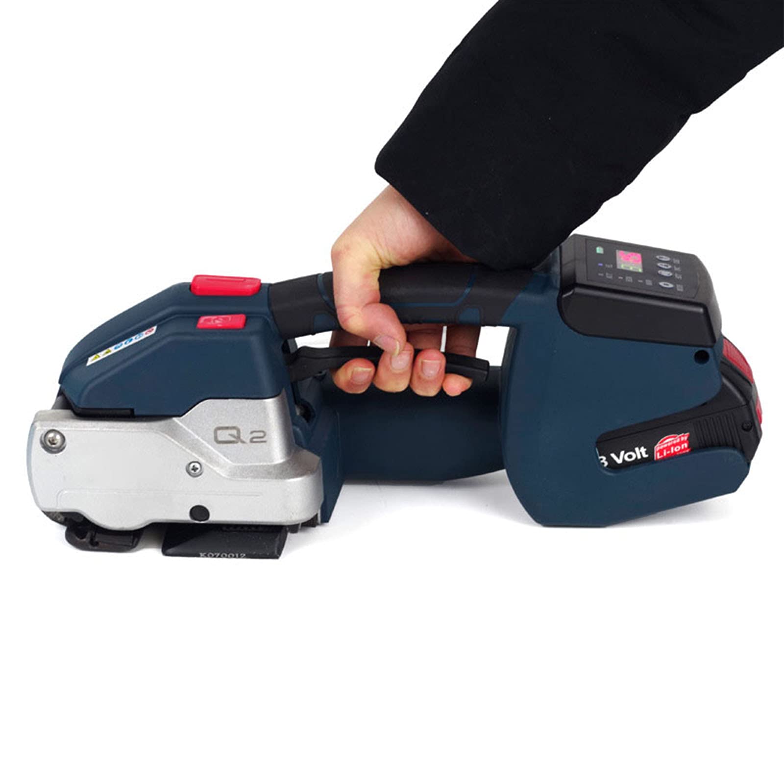 Reggiatrice Elettrica Pressa Balle Elettrica Portatile 3200N Reggiatrice Automatica Alimentata a Batteria 4000mAh per Cinghie in PP/Cinghie in Acciaio Plastica Pet (Verde Scuro)