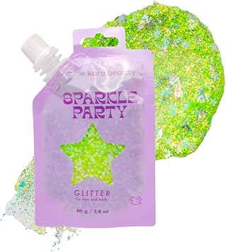 KARA BEAUTY Sparkle Party Glitter Gel for Hair & Body - Green Rockets - Body Glitter with Aloe Vera & Lavender Water - Fun Face Paint Makeup - Festival Glitter Gel - No Mess