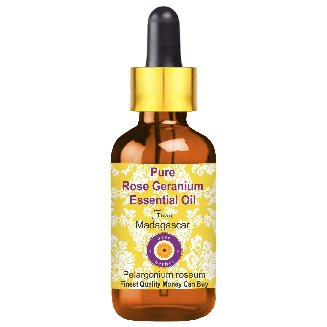 Deve Herbes Pure Rose Geranium Essential Oil (Pelargonium Roseum) with Glass Dropper 100% Natural Therapeutic Grade Steam Distilled for Personal, 15 ml
