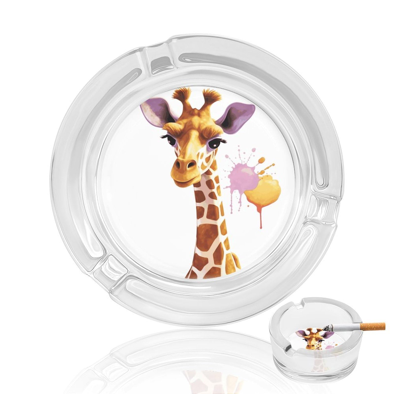 Giraffe1 Glass Ashtray for Cigarette,Cigarette Ashtray for Indoor Or Outdoor Use,Cigar ash trays case with 3 Notches-Glass Decor Gift for Men Smokers
