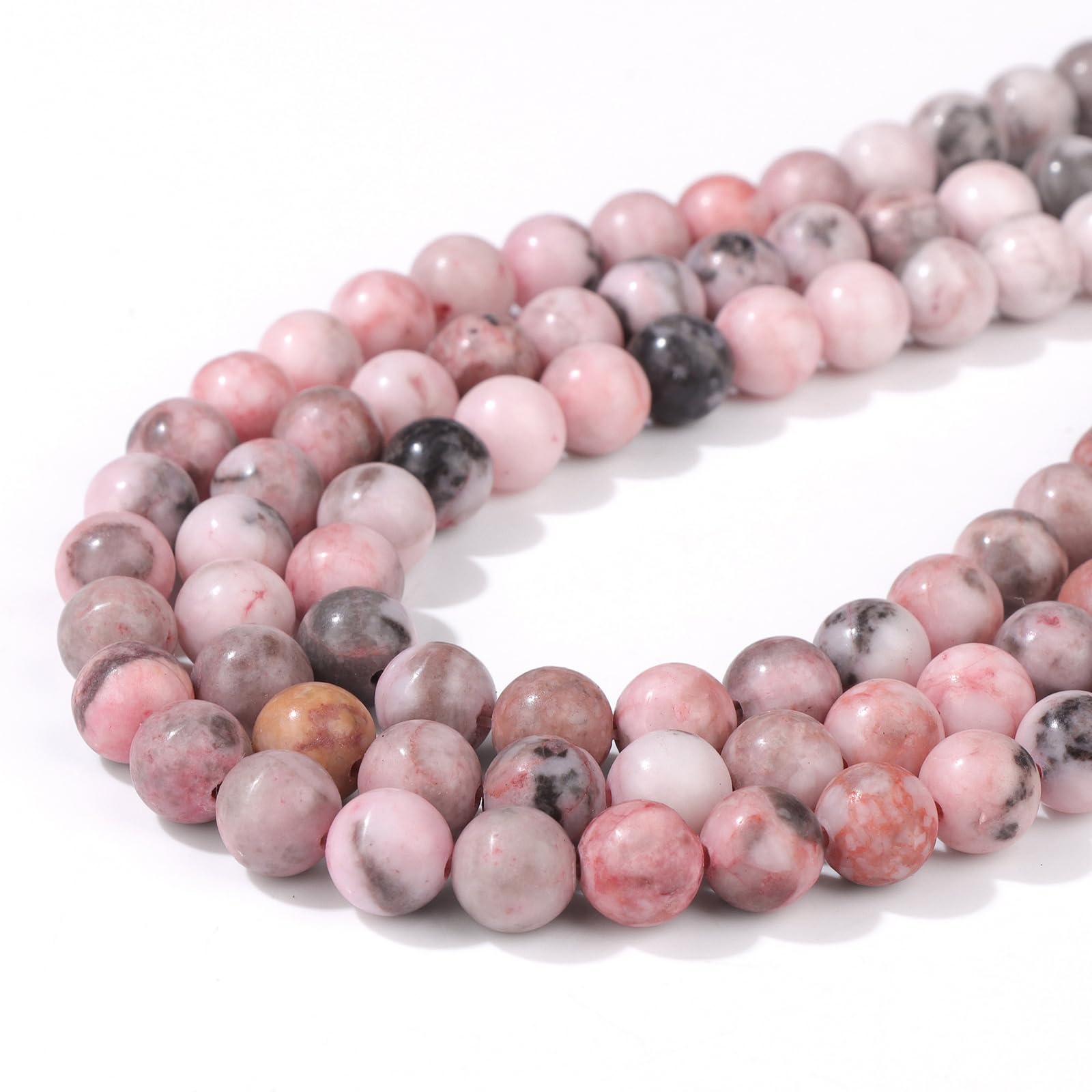TESGADGETS 100 Pieces 8mm Natural Pink Zebra Jasper Beads, Round Loose Gemstone Beads for Jewellery Making, Chakra Crystal Stone Beads for Bracelets, Necklaces, Earrings
