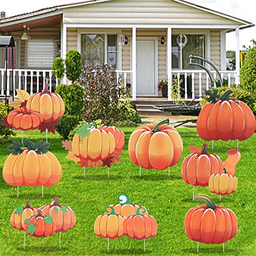 Set Of 9 Fall Yard Sign Pumpkin Yard Stakes Thanksgiving Outdoor Decoration Harvest Garden Signs Lawn Pumpkin Sign With Stakes For Home Holiday Decor Party Supplies Farmhouse #TOP14