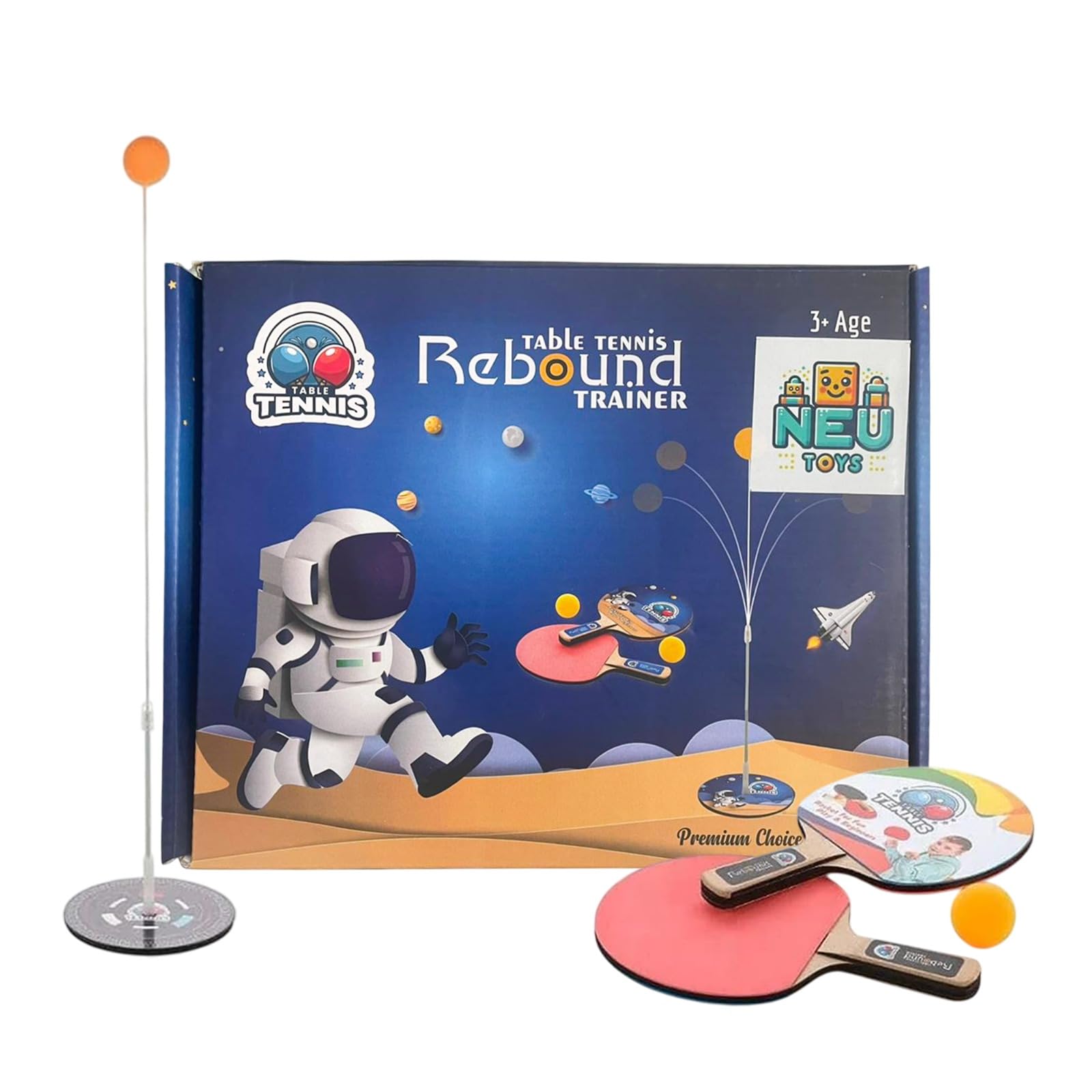 Rebound Table Tennis Trainer Set with Adjustable Height, 2 Ping Pong Paddles, 2 Balls, 70.5 cm Elastic Flexible Shaft, Premium Metal Base, Portable Indoor Outdoor Training Equipment (Astronaut)-image-36