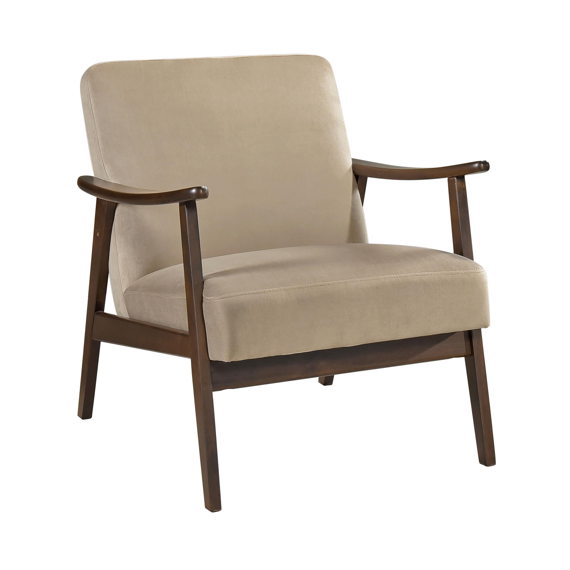 Lexicon Mid Century Modern Chair Velvet Accent Chair for Living Room Chair w/Solid Wood Armrests and Legs, Cushioned Seat and Backrest, Reading Chair and Lounge Chair for Bedrooms/Studios, Brown