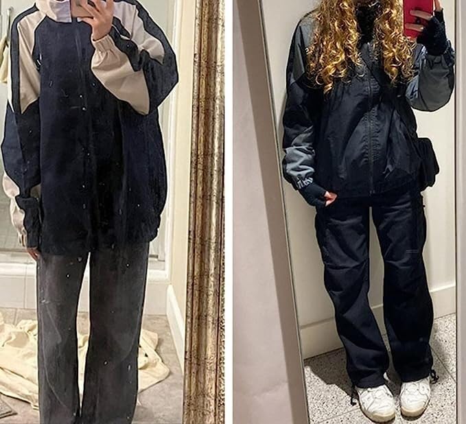Patchwork de Femmes Bloc de Couleur surdimensionné Hip hop Veste Adolescentes Manteau Veste de Sport Coupe-Vent collège Baseball Uniforme Veste Sweat Veste