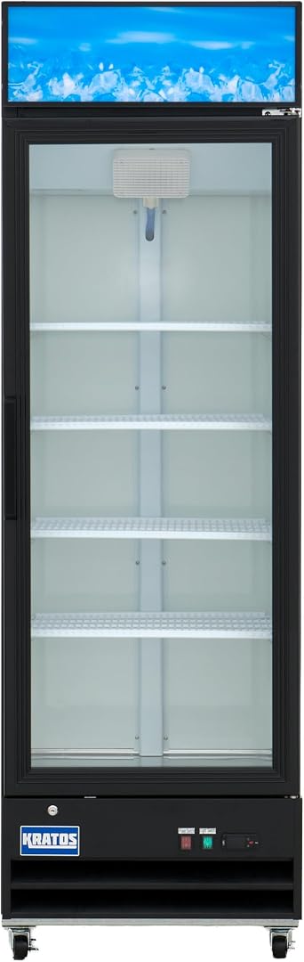Kratos One Door Commercial Display Refrigerator with LED Interior Lighting, 13 Cubic Ft. Four Shelf Black Mobile Display Refrigerator for Markets and Convenience Stores, 115V (32M-02A)