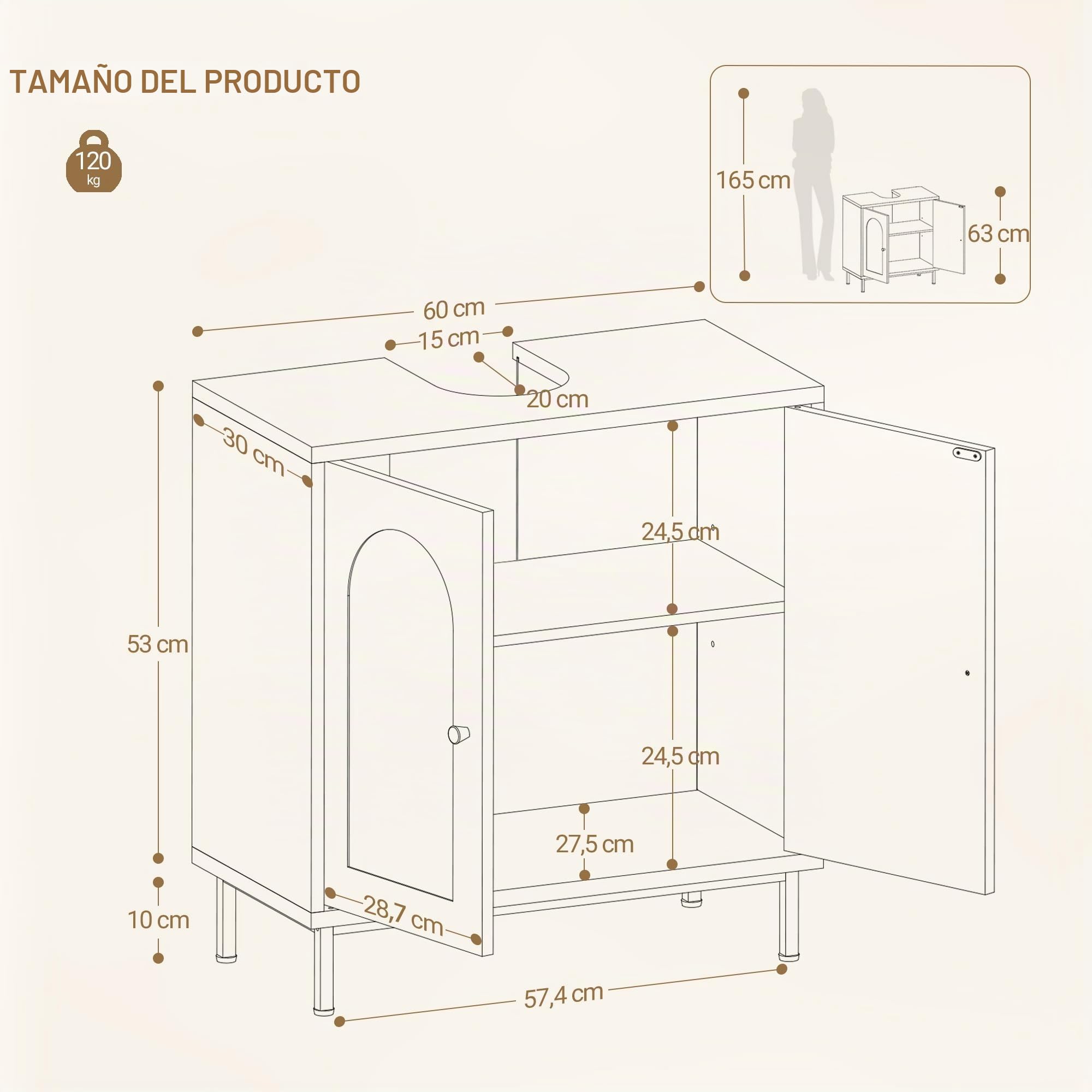 Hzuaneri Armario de Baño, Armario del Lavabo, Mueble de Almacenaje, con 2 Puertas, 2 Compartimentos, Balda Ajustable en Altura, Resistente a la Humedad, 30 x 60 x 63 cm, Color Negro BC19104G