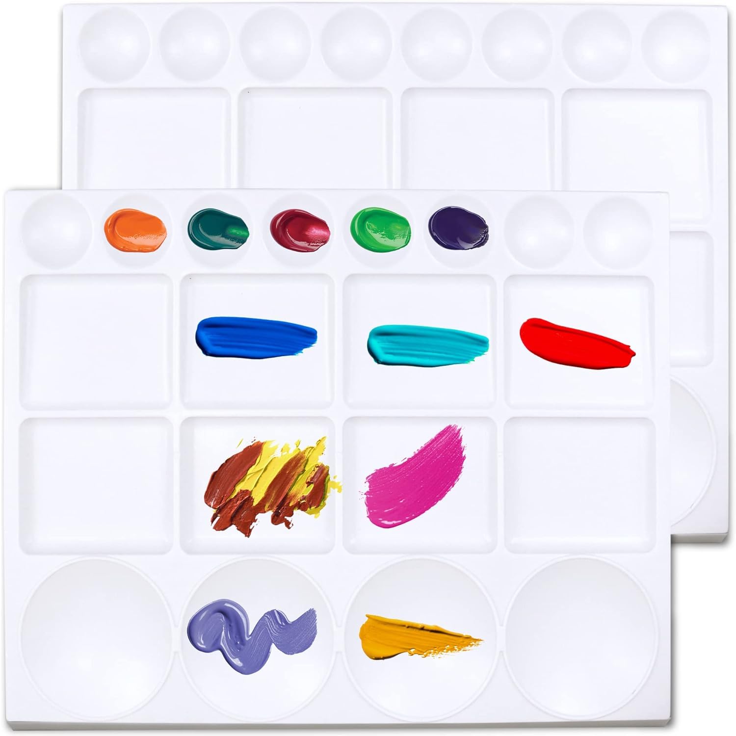 Tazweeq 2 Pcs Paint Tray Palettes Set, 10x13 Inches Plastic Palettes with 20-Well Mixing Tray for Oil, Watercolor & Acrylic Paints, Lightweight, Durable & for Mixing & Separating Colors