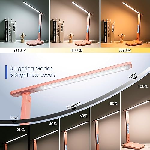 Miniatura 4 de wanjiaone Lámpara de escritorio LED multifuncional con cargador inalámbrico, puerto de carga USB, reloj, soporte para teléfono, lámparas de