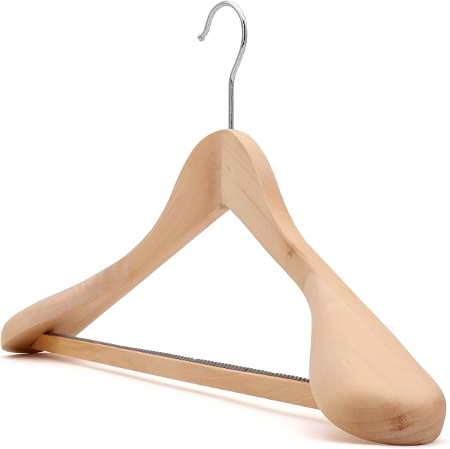 The Hanger Store 4 Wooden Suit Hangers With Broad Ends and Non-Slip Trouser Bar