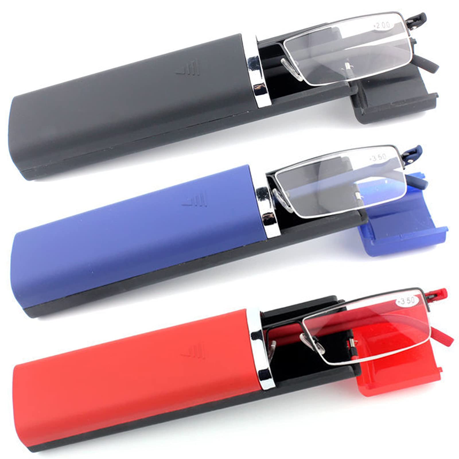 MMOWW 3er-Pack Lesebrille Damen und Herren Tragbare Ultraleichtem TR90 Lesehilfe Halbrand Metallbrille mit Brillenetui (schwarz+blau+rot, +3,5)
