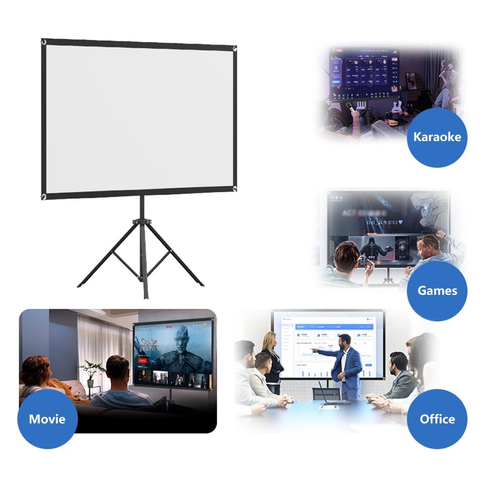Schermo per Proiettore Pieghevole con Supporto, Telo di Proiezione 4K HD Montato a Parete, Schermo Portatile in Fibra di Vetro(60 Inch)