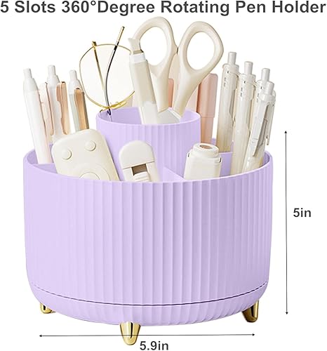 Miniatura 9 de Soporte para lápices, 5 ranuras, organizador de bolígrafos giratorio de 360 para escritorio, almacenamiento de escritorio, suministros de papelería,