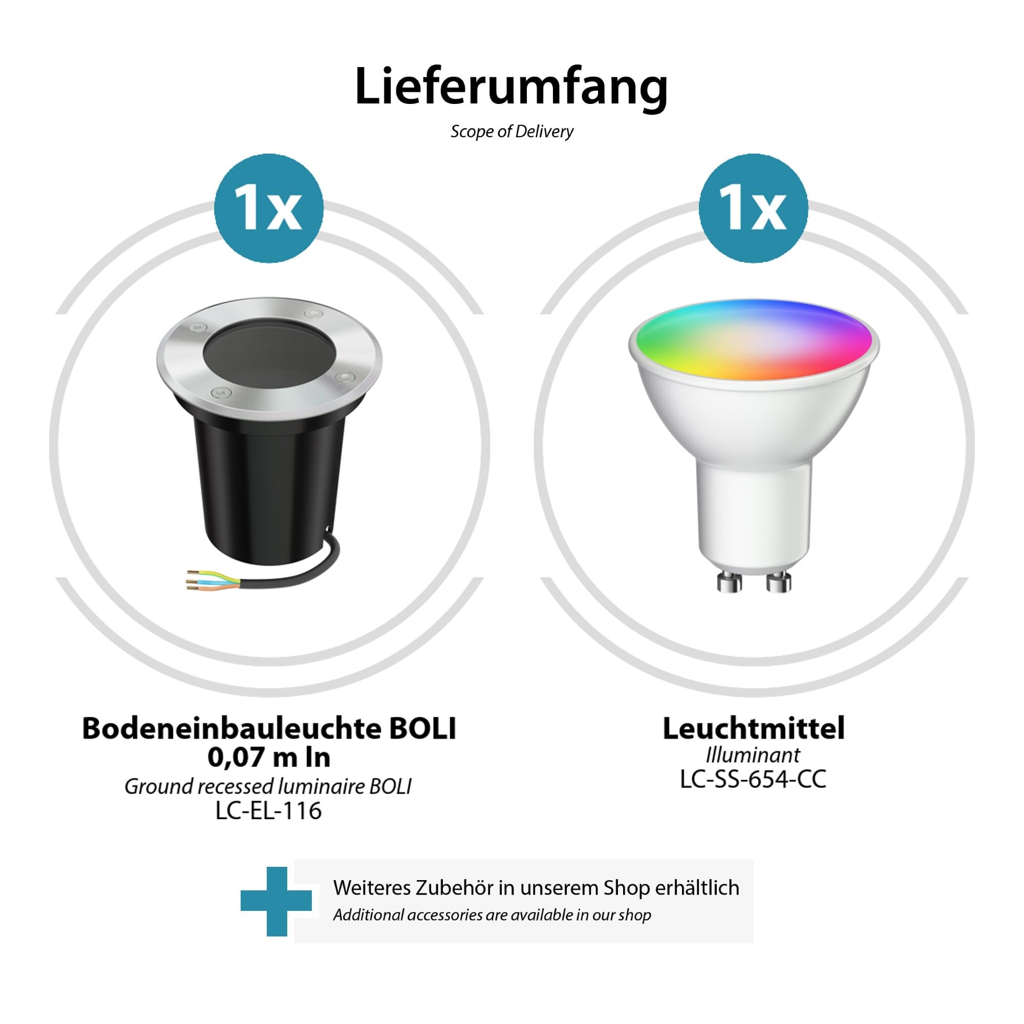 ledscom.de 4x lampa wpuszczana w ziemię BOLI na zewnątrz okrągła stal nierdzewna IP67 108mm Ø z lampą LED Smart Home RGBW GU10, 5.41W, 473lm