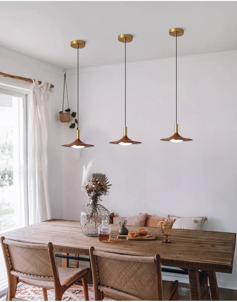 LED Rustic Pendant Lamp, Height Adjustable Imitation Wood Design, 25 cm, Lampshade, 3 Colours Adjustable (3000K/4000K/6000K) Ceiling Lamp for Living Room, Dining Room, Bedroom, Kitchen (25 cm)