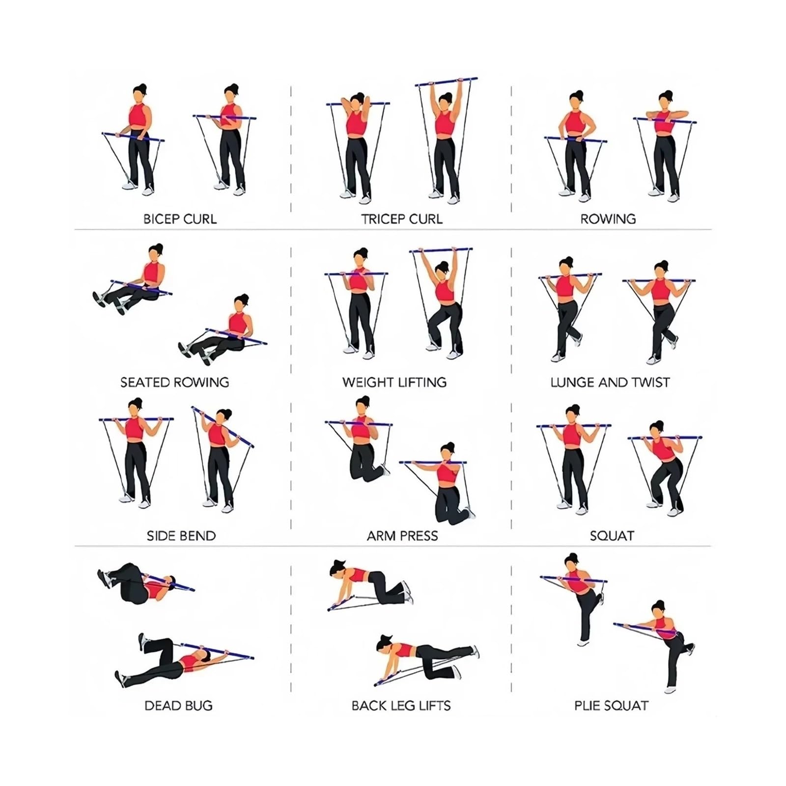 fasce di resistenza con maniglie Bastone da barra portatile for yoga e pilates con fascia di resistenza