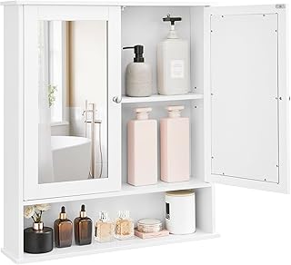 VASAGLE Bathroom Cabinet with Mirror, Wall Cabinet with 2 Mirrored Doors, Adjustable Shelf, Open Compartment, Wall-Mounted, 5.9 x 25.6 x 29.5 Inches, White ULHC012W01