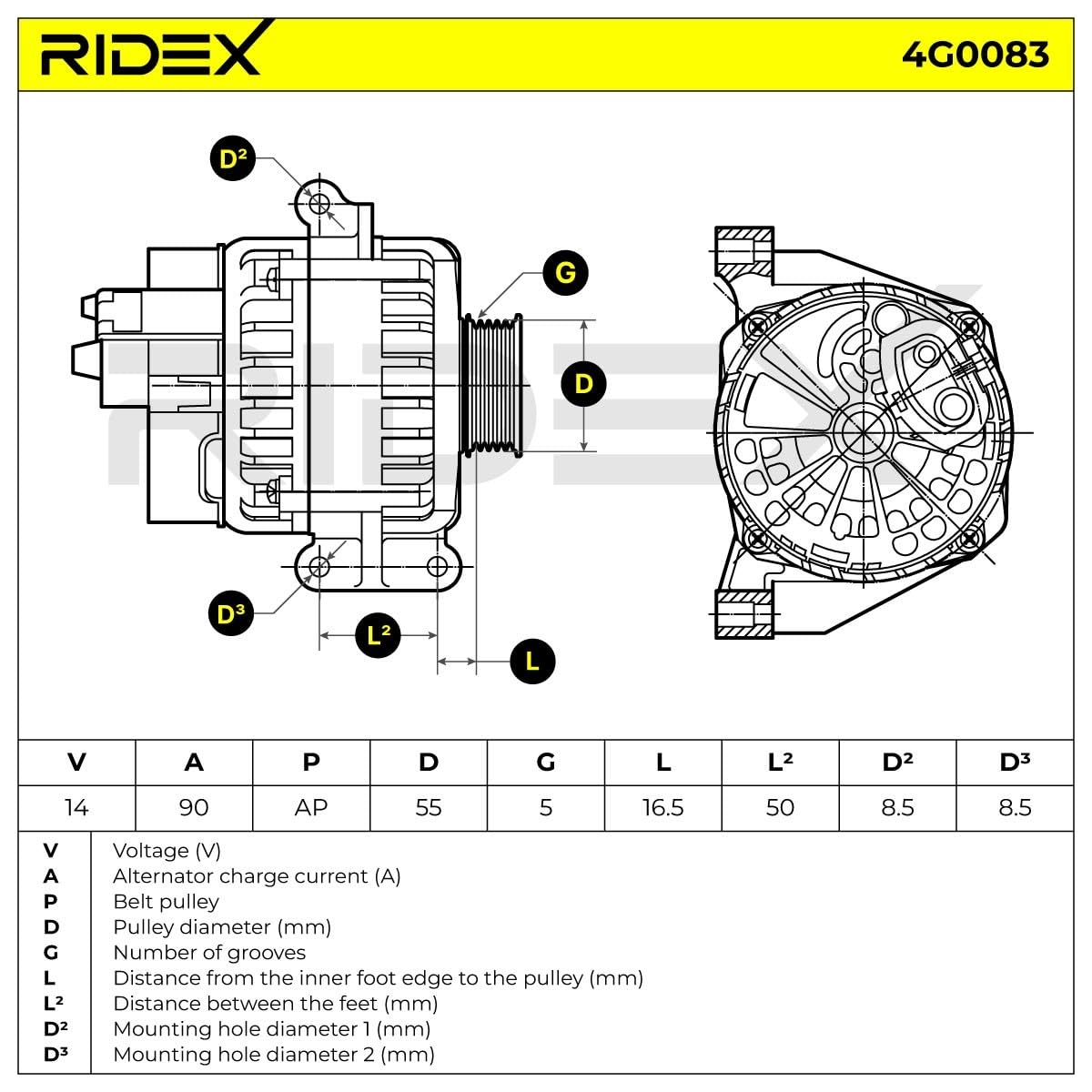 RIDEX 4G0083 Alternatore Compatibilità con FIAT 500 312